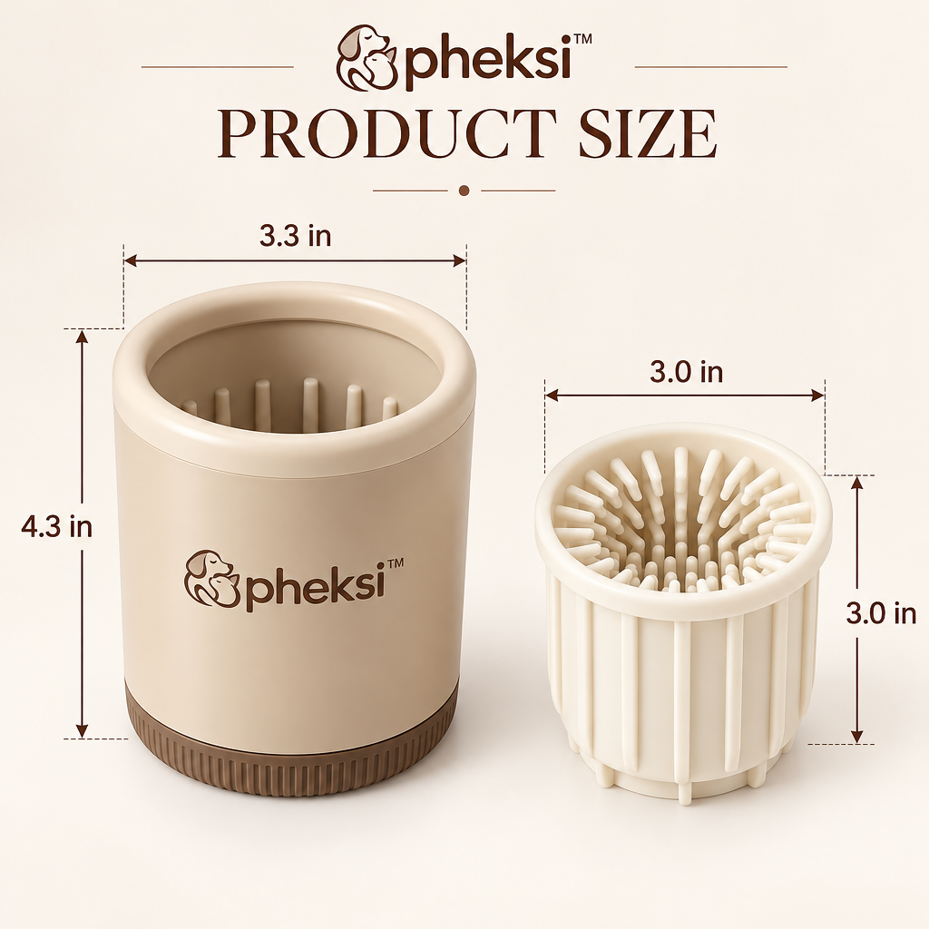 pheksi Dog Paw Cleaning Cup with Bristle Insert — Size guide