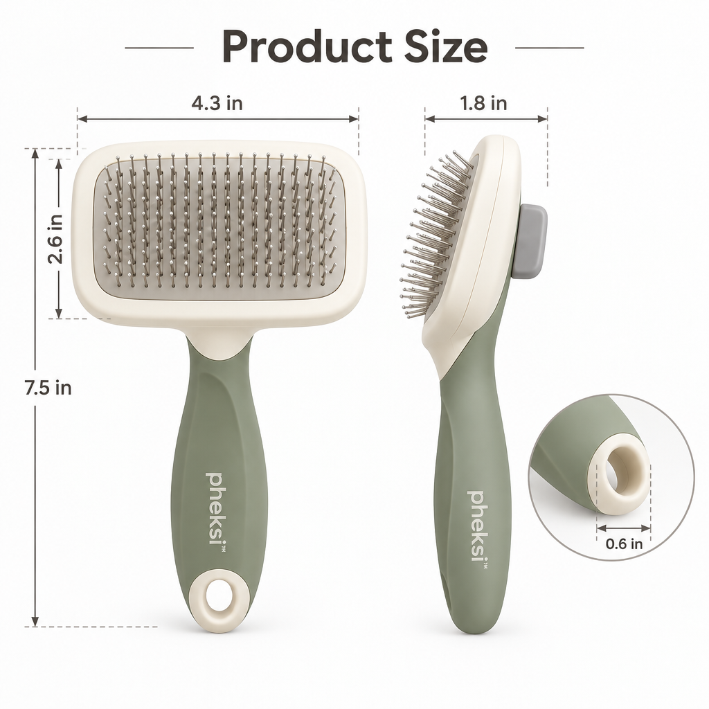 pheksi Pet Slicker Brush with Sage Green Handle — Size guide