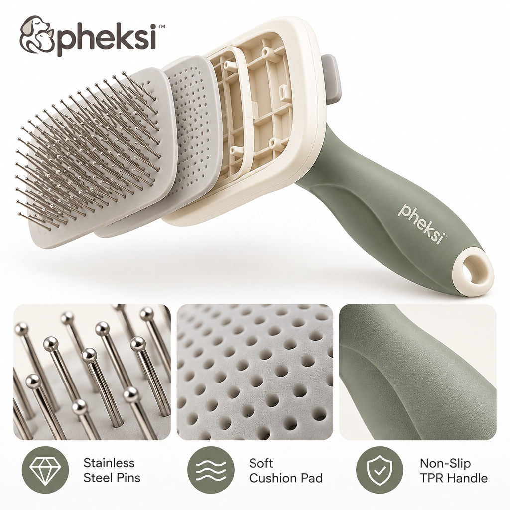 pheksi Pet Slicker Brush with Sage Green Handle — Design details