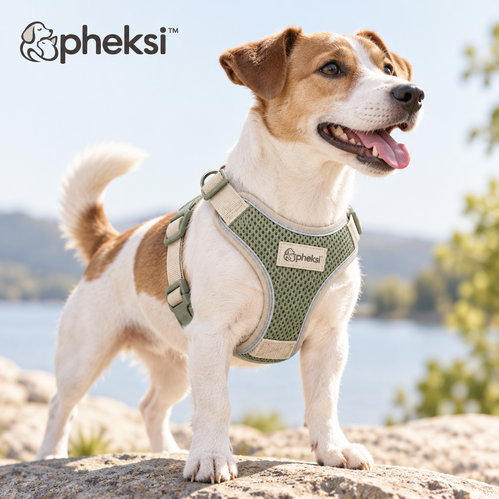 pheksi Adjustable Sage Green Mesh Dog Harness — In everyday life