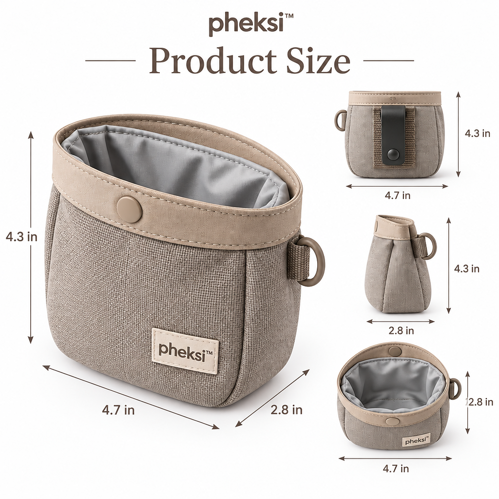 pheksi Compact Dog Treat Training Pouch — Size guide