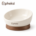 pheksi White Angled Pet Bowl with Wood-Look Base — Product overview