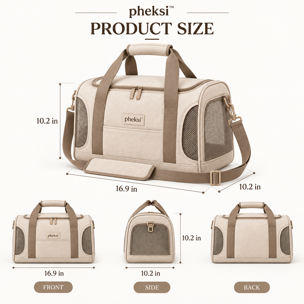 pheksi Beige Soft-Sided Pet Carrier with Mesh Panels — Size guide