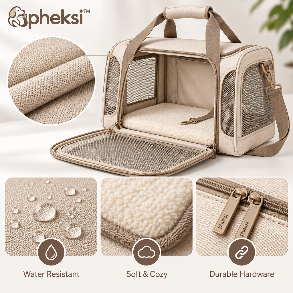 pheksi Beige Soft-Sided Pet Carrier with Mesh Panels — Design details