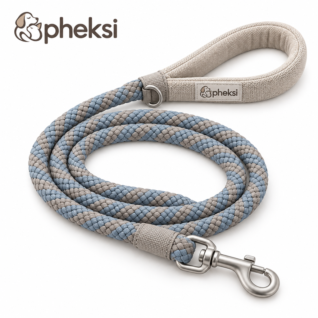 pheksi Blue & Beige Braided Rope Dog Leash — Product overview