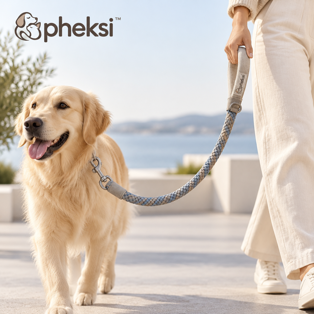 pheksi Blue & Beige Braided Rope Dog Leash — In everyday life