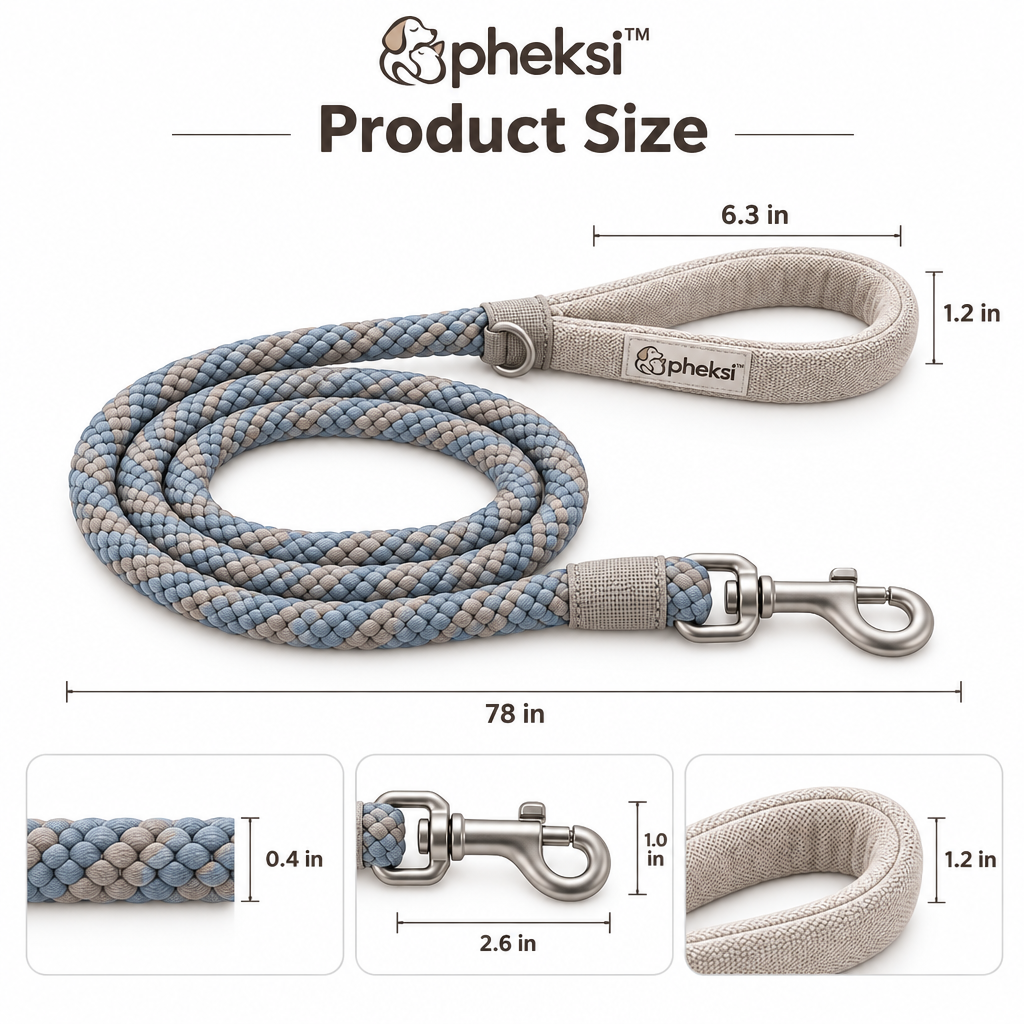 pheksi Blue & Beige Braided Rope Dog Leash — Size guide