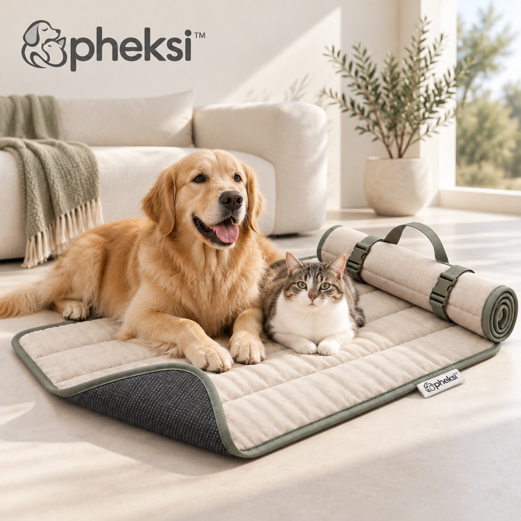 pheksi Roll-Up Quilted Pet Travel Mat — In everyday life