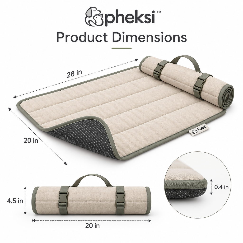 pheksi Roll-Up Quilted Pet Travel Mat — Size guide