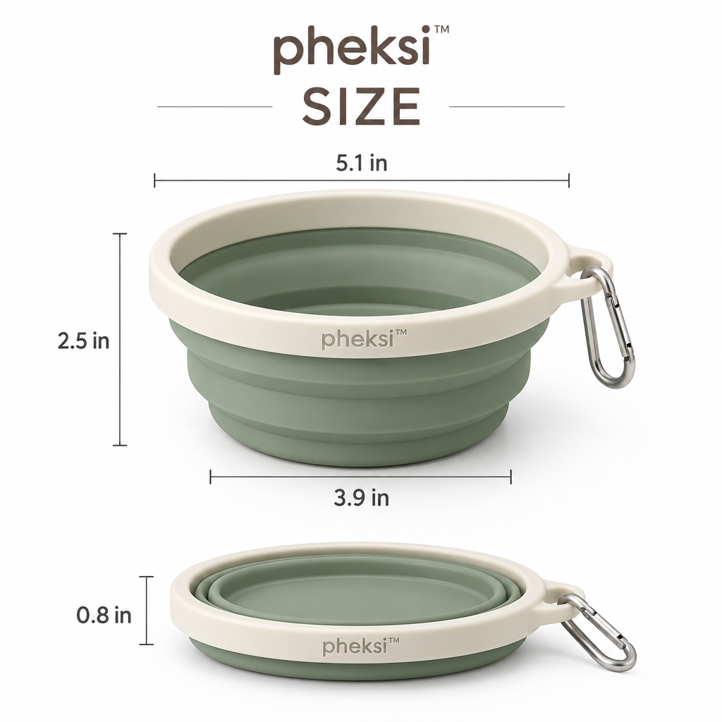 pheksi Collapsible Sage Green Travel Pet Bowl — Size guide