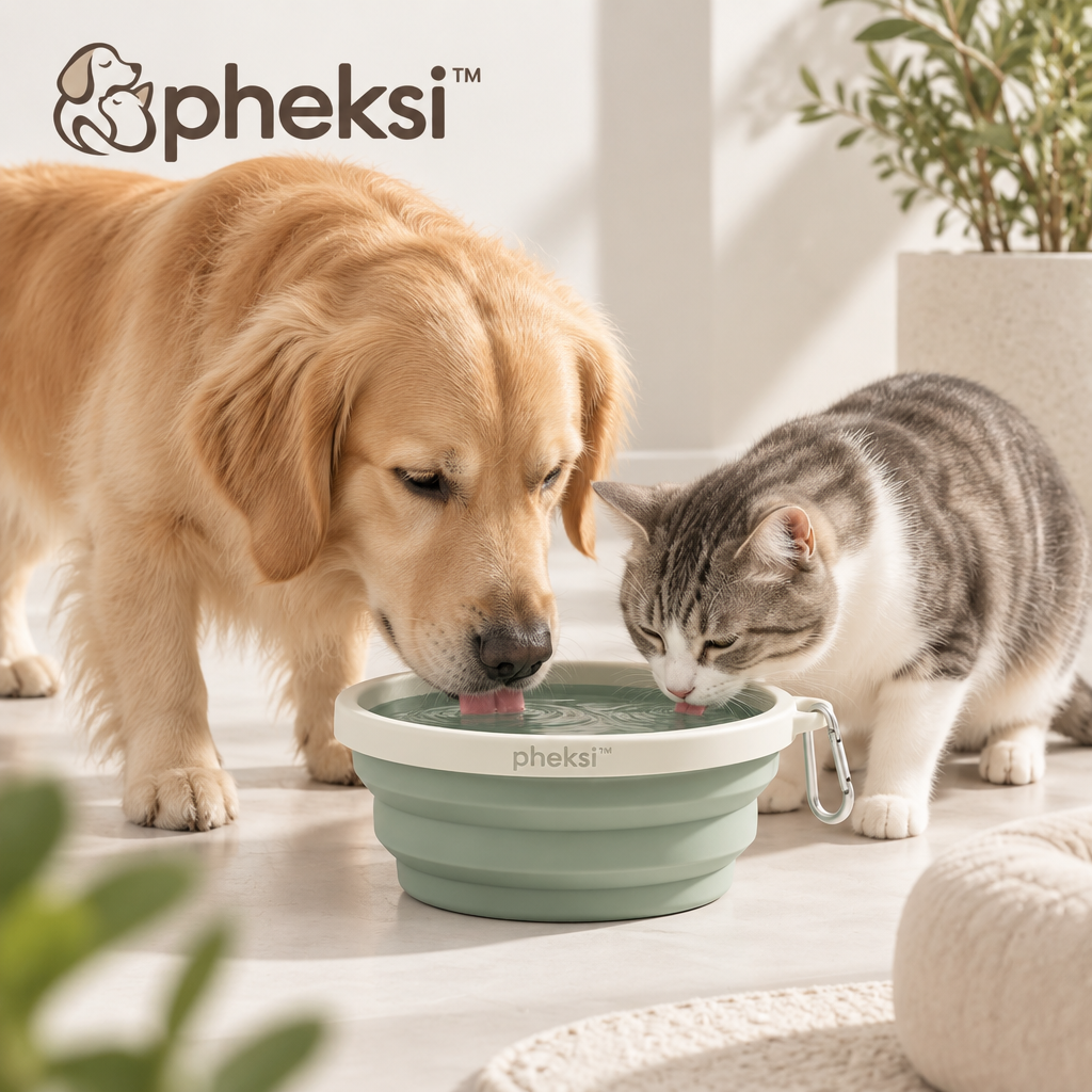 pheksi Collapsible Sage Green Travel Pet Bowl — In everyday life