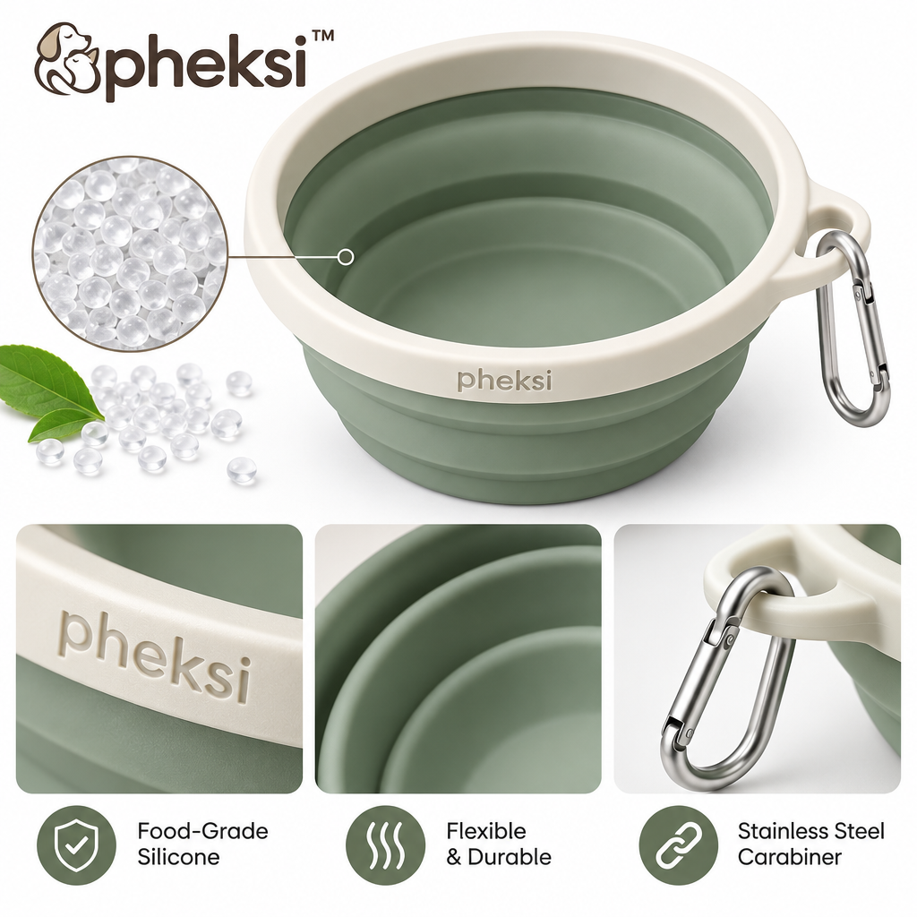 pheksi Collapsible Sage Green Travel Pet Bowl — Design details