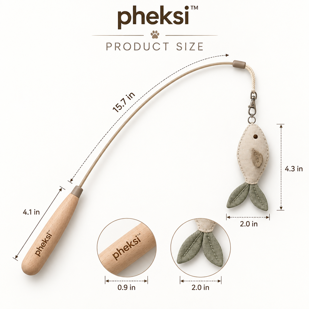 pheksi Cat Teaser Wand with Fish-Shaped Lure — Size guide