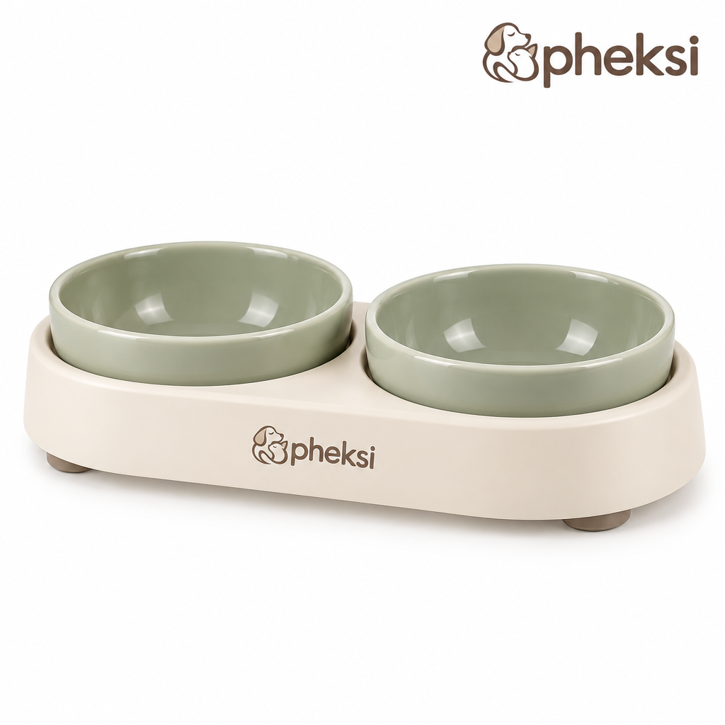 pheksi Sage Green Double Pet Bowl Set with Stand — Product overview