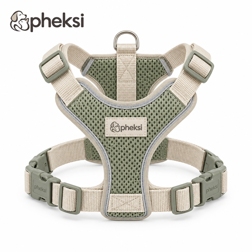 pheksi Adjustable Sage Green Mesh Dog Harness — Product overview